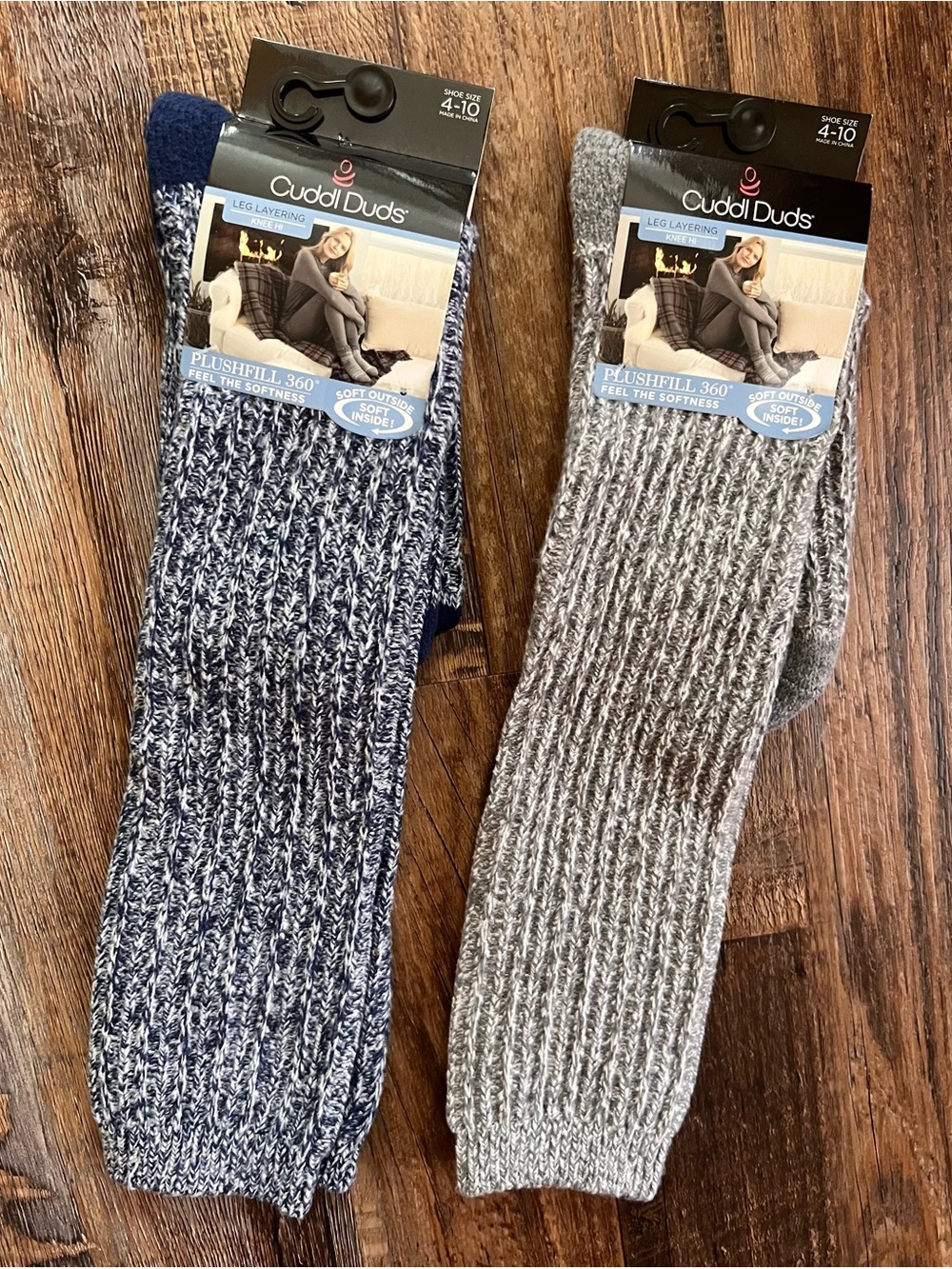 Cuddl Duds Plushfill 360 Ribbed Sock Duo in Navy & Gray